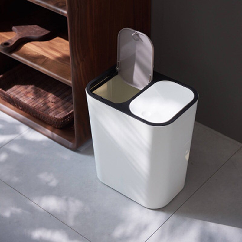 Newly Trash Can Rectangle Plastic Push-Button Dual Compartment 12liter Recycling Waste Bin Garbage Can TE889: 2