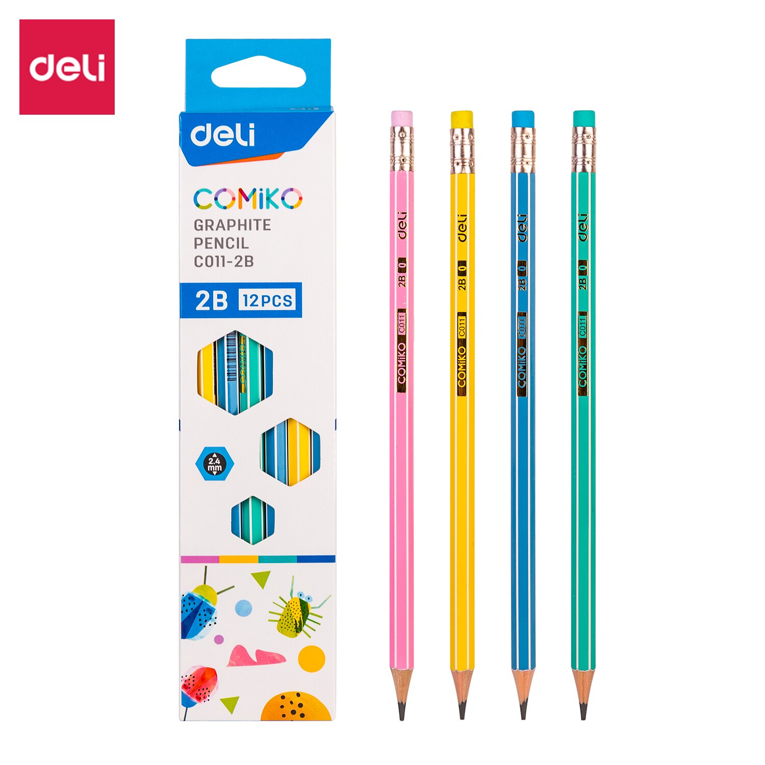 Deli Pencil Triangle Pencils 12 Pcs/Set HB 2B Graphite Lead Core Students Writing Stationery EC011