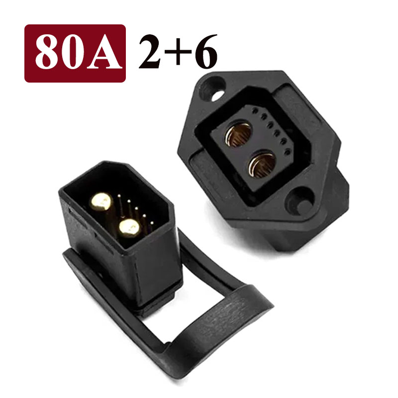 80A 2+6 Charging Power Plug Socket High Current Electric Vehicle Lithium Battery Connector E-bike Male Female 8Pin Connectors