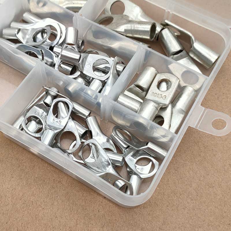 80Pcs Copper Cable Lug Kit Bolt Hole Tinned Cable lugs Battery Terminals copper nose Wire connector SC Ring Terminal Connectors