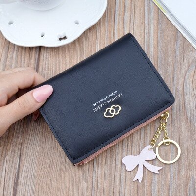 Ladies Wallets Short Zipper Student Korean Small Flower Coin Purse Soft Leather Thin Wallet Women Bag Tassel: 6