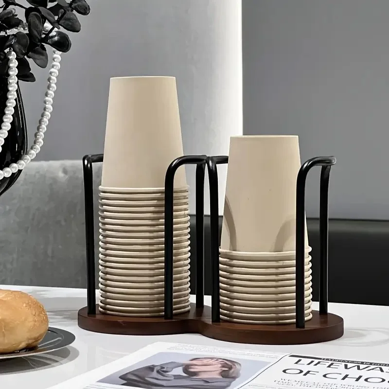 Soporte de almacenamiento de tazas desechable, estante, vasos de té y agua, dispensador de madera con palo más largo, soporte de exhibición para tazas, suministros organizadores