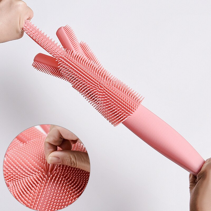 One Pair Dishwashing Cleaning Gloves Magic Silicone Rubber Dish Washing Glove For Household Scrubber Kitchen Clean Tool Scrub