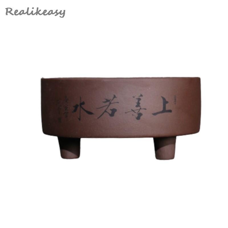 Yixing – Pot de bonsaï à trois pattes en argile violette, fait-main, succulente fleur chinoise avec trou, LC369