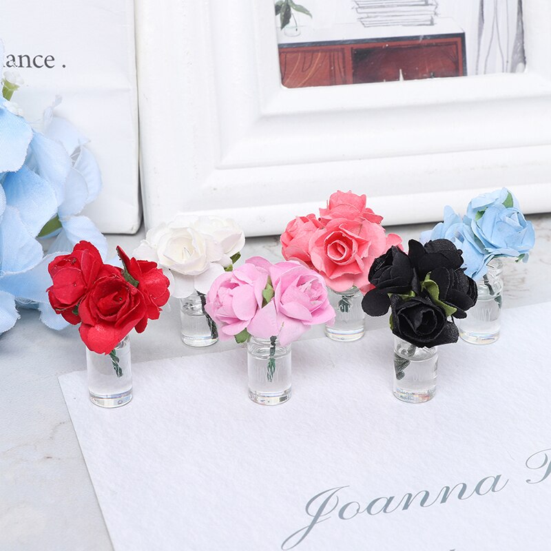 1/12 mini domek dla lalek miniaturowa zielona roślina róża w butelce kwiat ogrodowy układ zabawki dekoracyjne akcesoria robić domu dla lalek