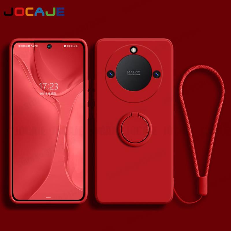 Coque en Silicone liquide pour Huawei Honor X7B X8B X9B, support d'anneau, étuis de téléphone pour Honor X9B X8B X7B, housse souple avec lanière: ABS / GRIS