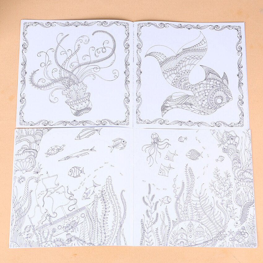 1 PC 24 Pages Lost Ocean Inky Adventure Coloring Book for Children Adult Relieve Stress Kill Time Painting Drawing Art Book