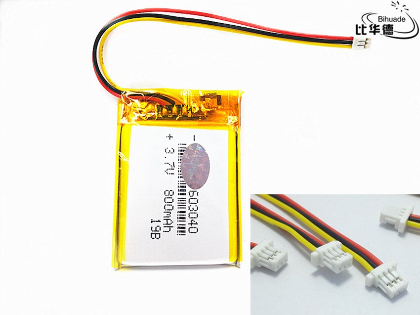 JST PH 1,0mm 3 pin 3,7 V,800mAH 603040 polímero de iones de litio/Li-ion batería para tablet pc Banco, GPS,mp3,mp4: 4pcs