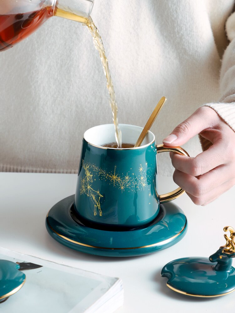 Green European Style Ceramic Cup and Saucer Set Reuseable Cappuccino Cup Filizanki Do Kawy Mug BD50CS