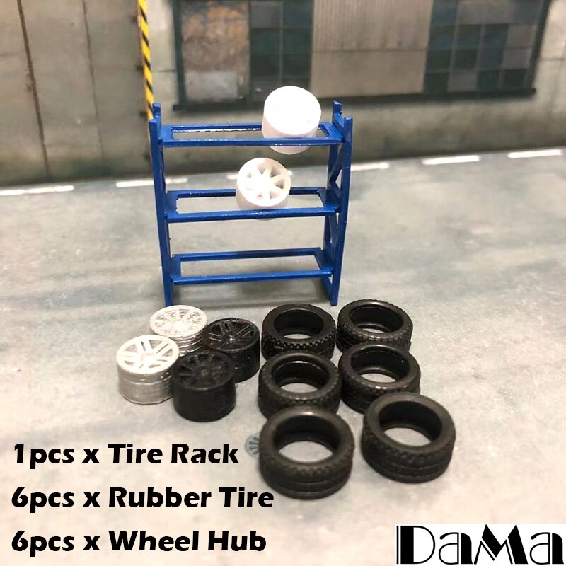 Diorama 1/64 Model Car Repair Tools Set for Garage,Parking Lot Photo Display: Tire Rack set