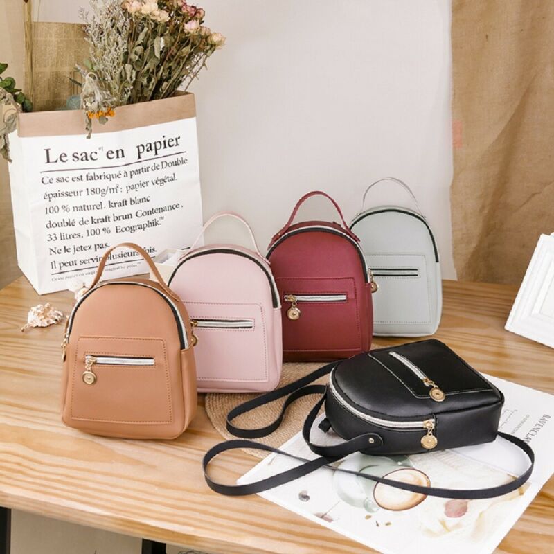 été sac à dos pour femmes Mini petit solide fermeture éclair doux décontracté sac à dos sac d'école