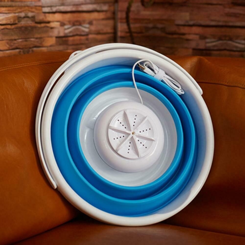 Blue Portable Ultrasonic Turbine Washing Machine Foldable USB Clothes Laundry Washer