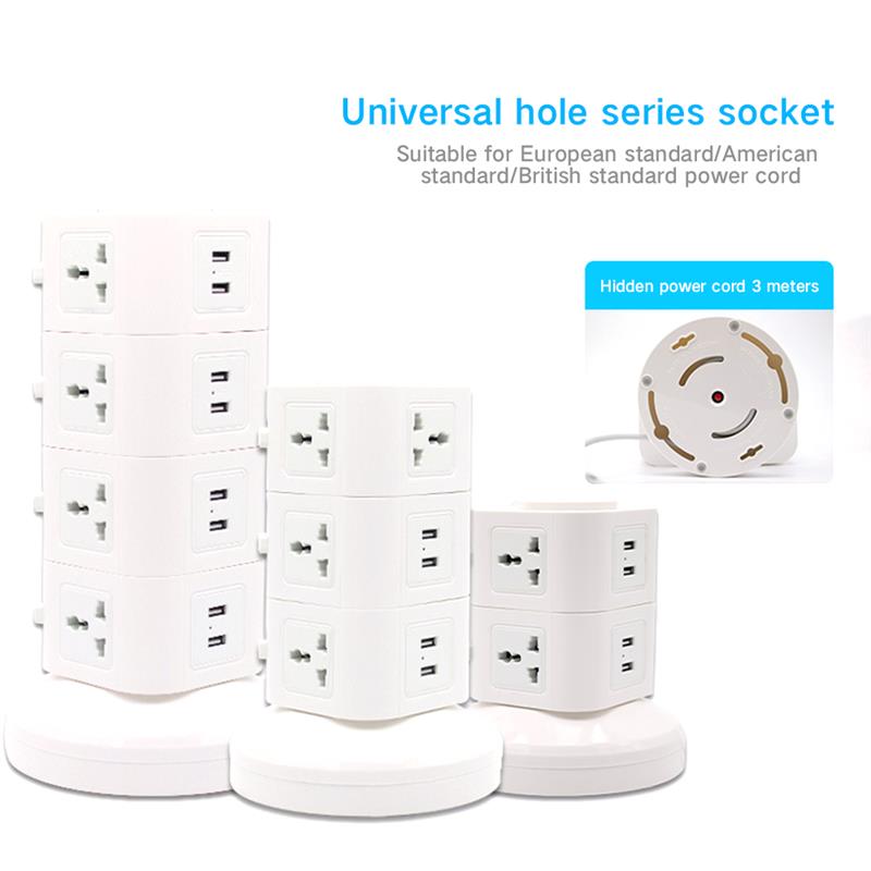 Multi Layer Tower Socket Port Outlet USB Power Strip Vertical EU Electric Plug Universal Outlet Sockets Charger Surge Protector