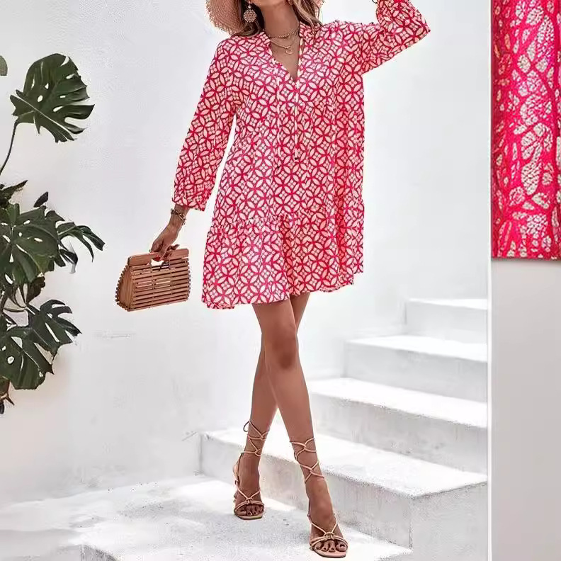Afslappet boho tøj blomsterprint kjole til kvinder v-hals trekvartærmet forår efterår festkjoler dame
