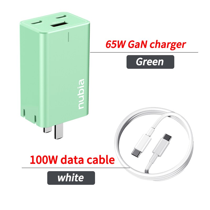 Originele Nubia 65W Gan Quick Charger Adapter 100W 5A Kabel Voor Nubia Redmagic 6R 6 Pro 6S pro Telefoon Max Output 65W Pd Charger: GaN 2Pro Cable Green