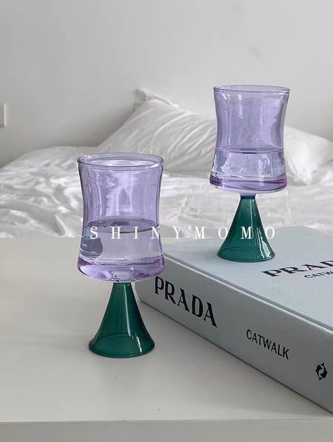 Taza de jugo Medieval de vidrio, vaso curvo , resistente al calor taza de agua, utensilios para beber, estilo Ins: Purple - green