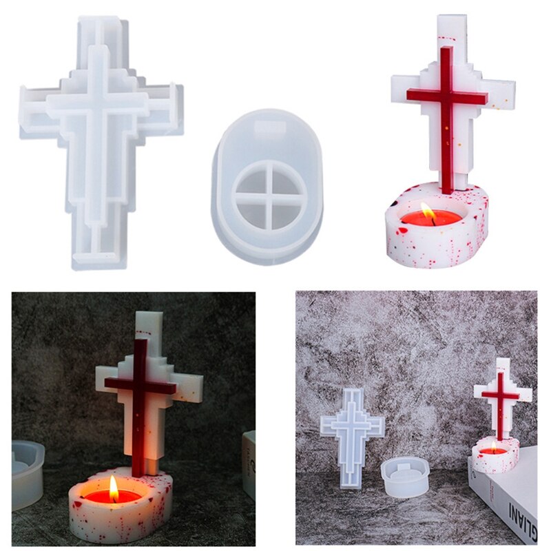Krzyż świecznik ozdoby żywica epoksydowa formy religia świecznik dekoracje silikonowe formy DIY rzemiosło odlewania narzędzia