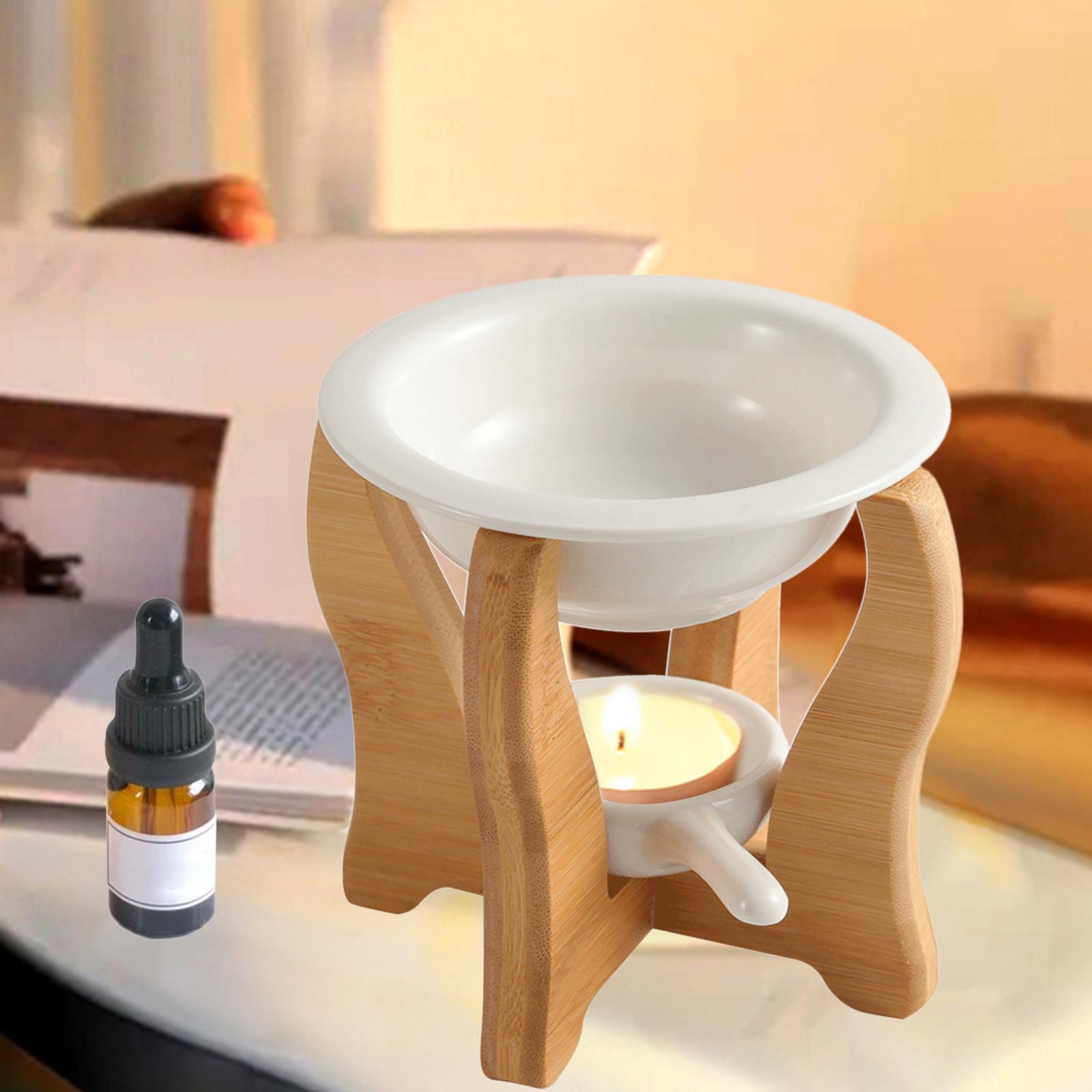 Keramische Kaarshouder Essentiële Olie Brander Diffuser Oven Warmer Theelichtje Kaars Houten Basis Lamp Porselein Woonkamer Decor: green