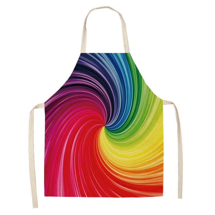 1Pc Rainbow Colorful Geometric Kitchen Chef Apron for Women Cotton Linen Bib Household Cleaning Pinafore Cooking Apron 53*65cm: A
