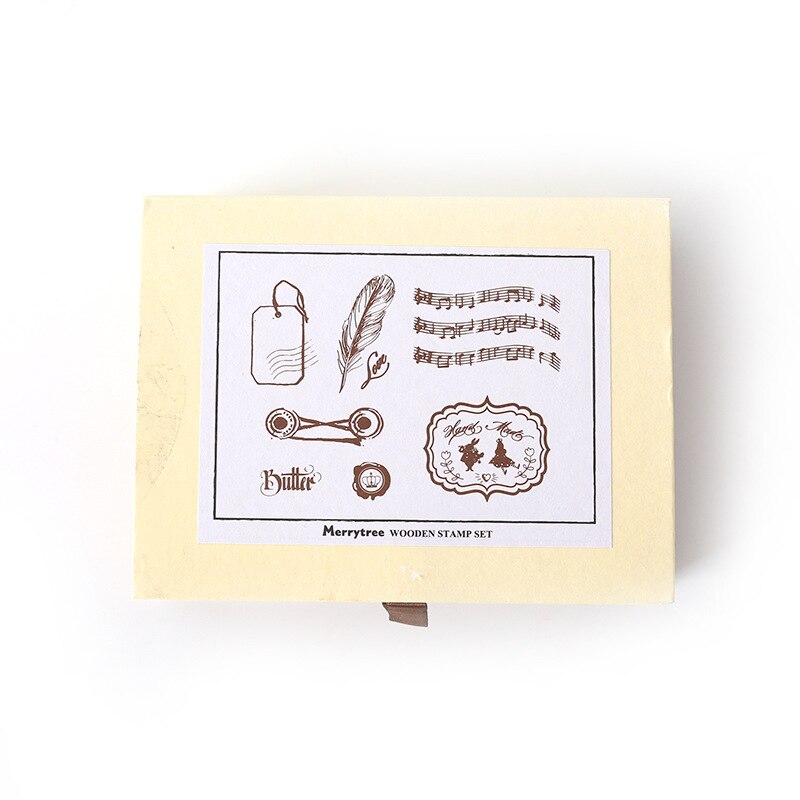 1box Wood Rubber Vintage Stamp Construction Feather Stationery School Supplies Student Handbook Diary Album Scrapbooking Crafts