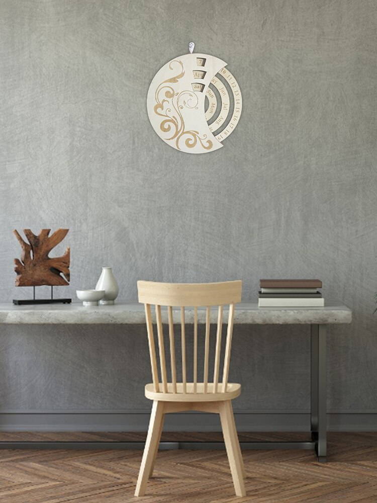 Recyclable And Safe Wooden Calendar Wall Hanging Exquisite Unique Clock Ornament With Hook For Living Room Bedroom Decoration