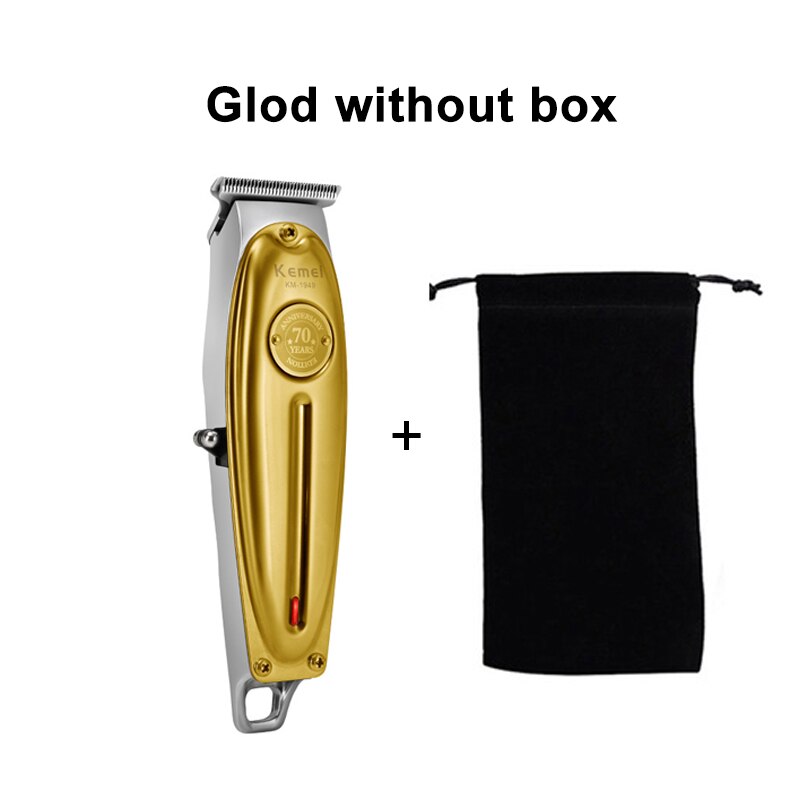 Kemei 1949 Hair Clipper All Metal Men Electric Cordless Hair Trimmer 0mm Baldheaded T Blade Finish Haircut Machine: gold without box