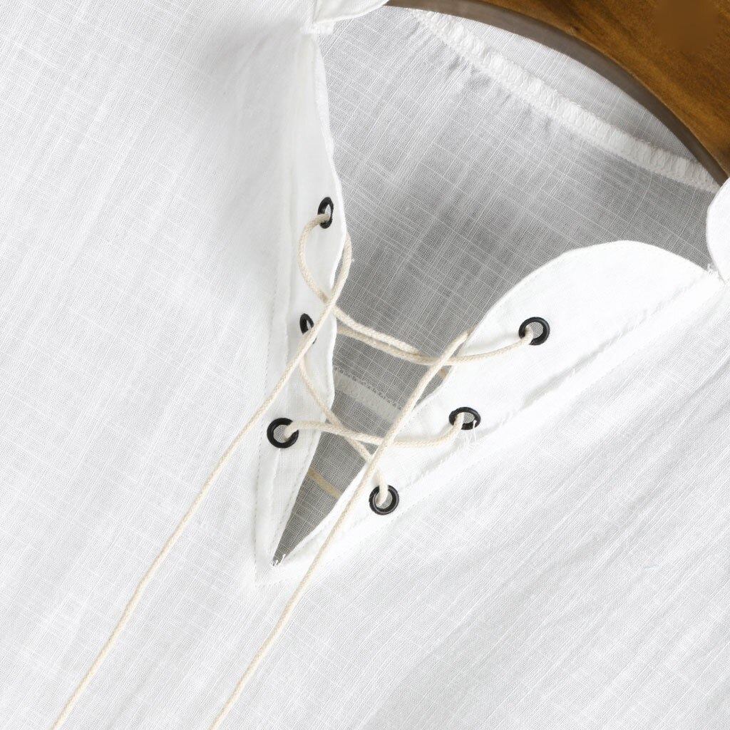 Men Shirts Men's Retro Linen Blend Patchwork Long Sleeve Drawsting Shirts Tops Male Casual Camisa Masculina Plus Size