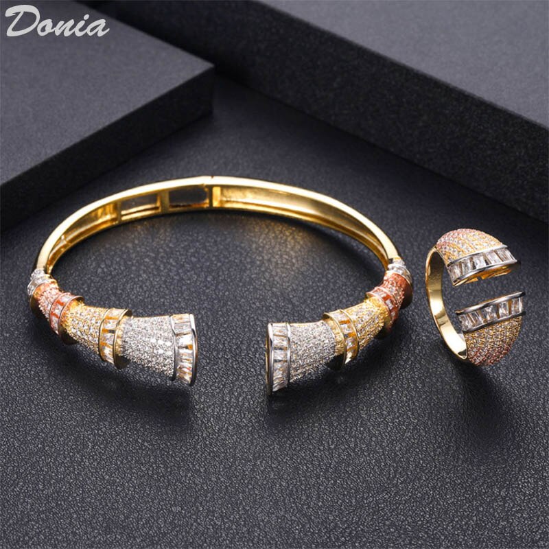 Donia Sieraden Europa en Amerika overdrijving drie kleur hoefijzer Armband Elastische Armband Ring Set