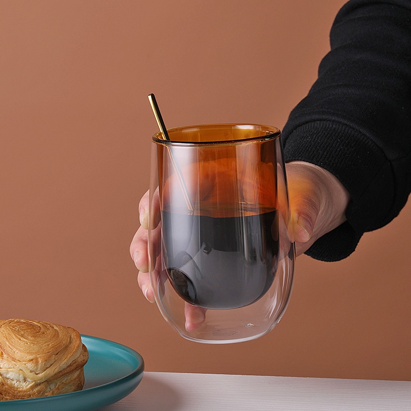 Dobbeltlags glasskopp 200/300/400ml farger høy temperaturbestandig kaffe melk juice kopp glass krus vinglass drikkevarer