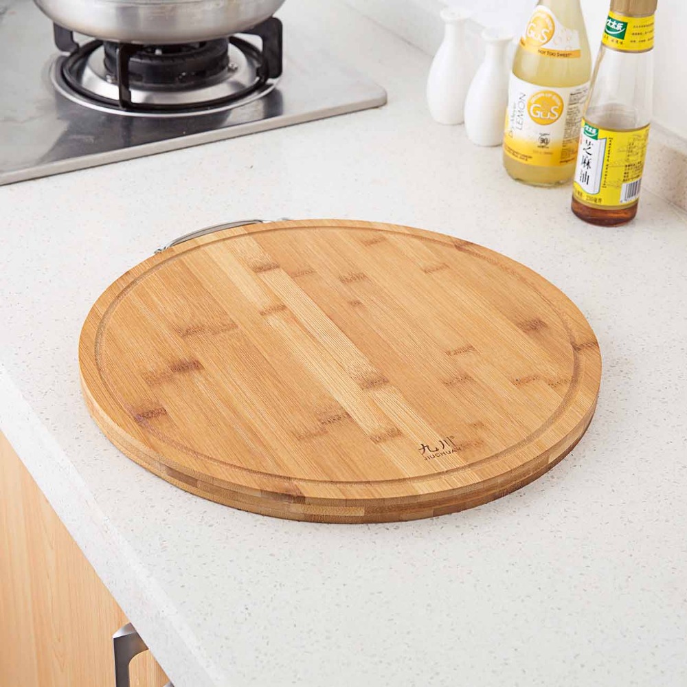 Annat hus kök rund trä skärbräda förtjocka bambu skärbräda block skärmatta pizza sushi bröd bricka köksredskap
