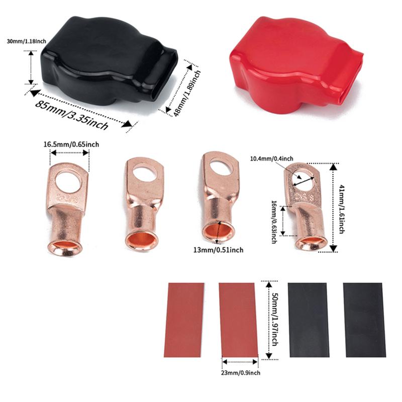 Lead Car Battery Terminal Set Clamp Clip Positive Negative Connector Heat Shrink Tubes Wire Terminals With Cleaning Brush