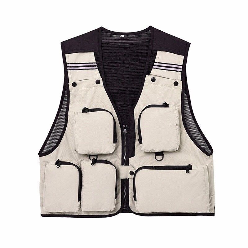 Fly Fishing Vest Mesh Jacket Men Sleeveless Photography Waistcoat Outdoor Premium Gear Packs and Life Vests for Fly Fishing Male: Beige / XXL