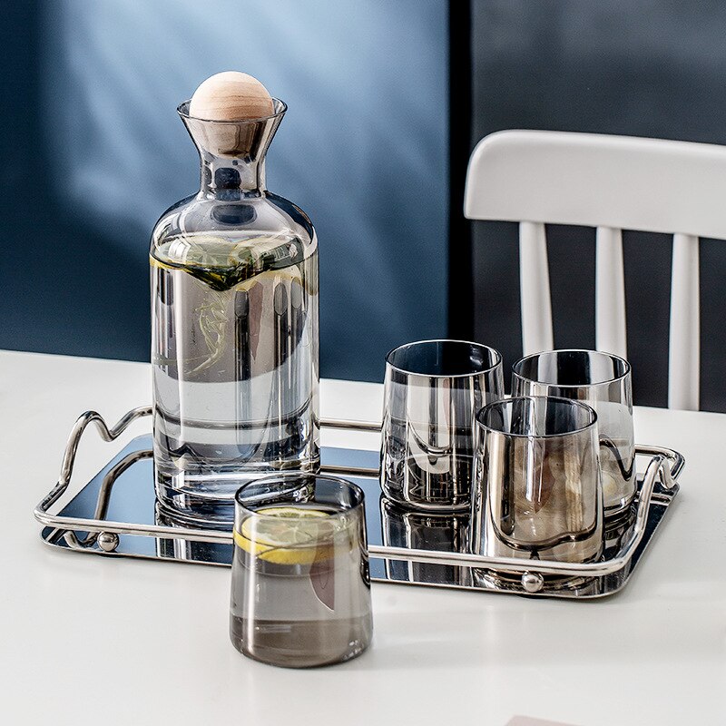 1200ML Amber Water Kettle Set and Cool Kettle Household Tea Kettle Cups Water Jug Crystal Glass Water Pitcher Glass Bottle