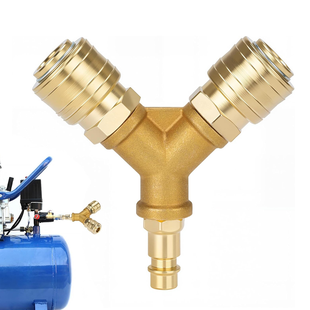 2-way Compressed Air Distributor Y Splitter 1/4 Inch Air Hose Quick Coupler Distributor With 2 Couplings Alloy Connector