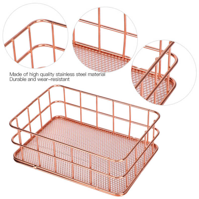 Schreibtisch Lagerung Korb Rose Gold Metall Netz Obst Kleidung Tisch Organisation Storaging hause büro lagerung