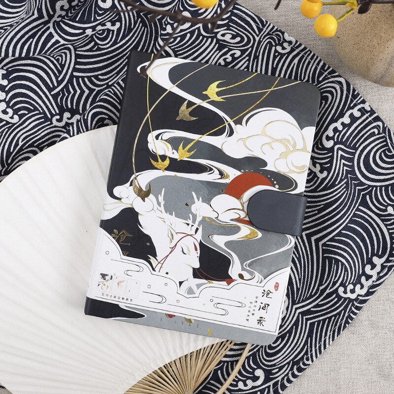 Chinees wind notitieboekje  a5 folie notitieblok magnetische knop illustratie kleurenpagina notitieblok studenten klein vers handboek: C