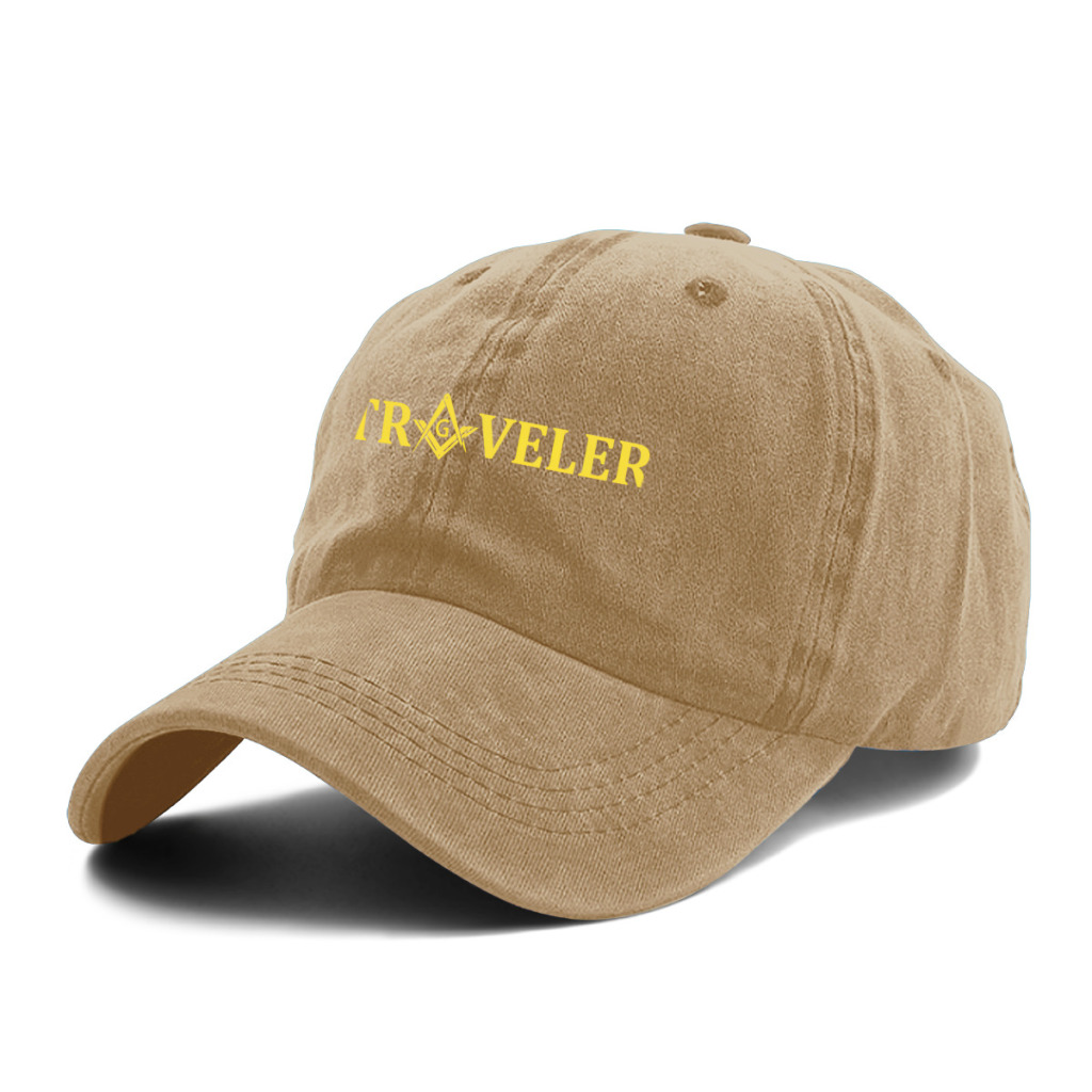 Casquette de baseball délavée pour hommes, casquettes Snapback de camionneur maçonnique de voyageur, chapeau de papa, boussole carrée dorée, chapeaux de golf de franc-maçon: Kaki