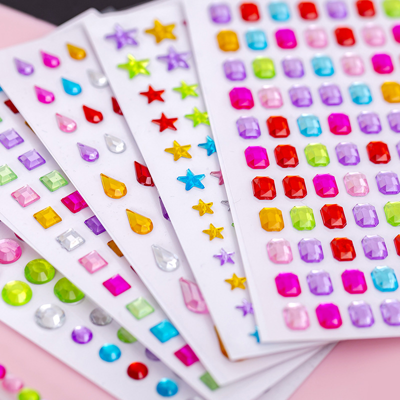 1-6Sheets 3D Gem Acrylic Crystal Stickers Kids DIY Decoration Self Adhesive Jewel Crafts Sparkly Rhinestone Stickers Girls