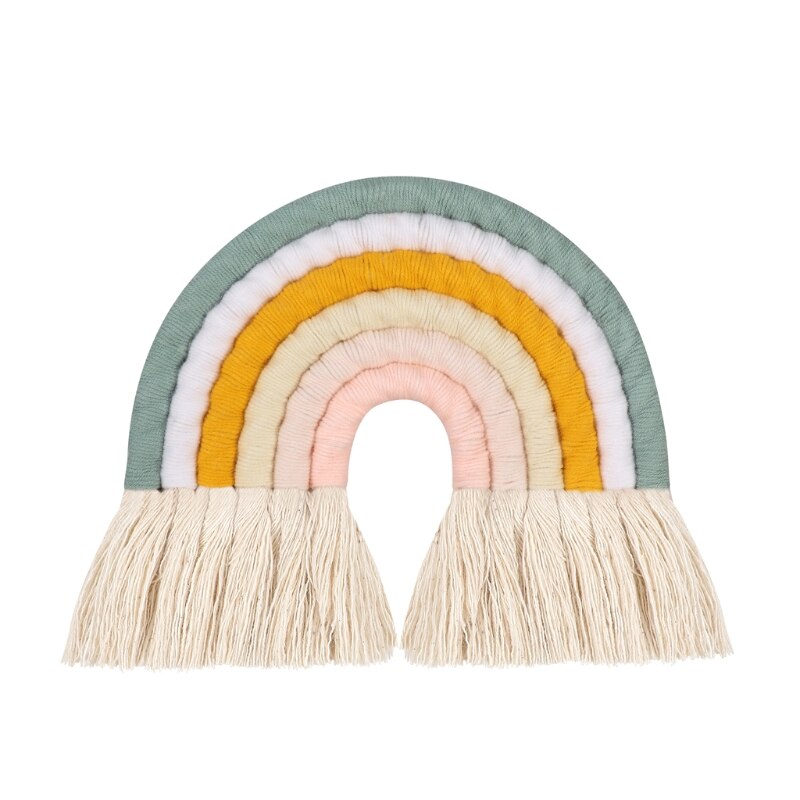 Decoración nórdica para habitación infantil, colgante de pared de arco iris tejido a mano, para habitación de niños y niñas: L (24cm x 20cm)