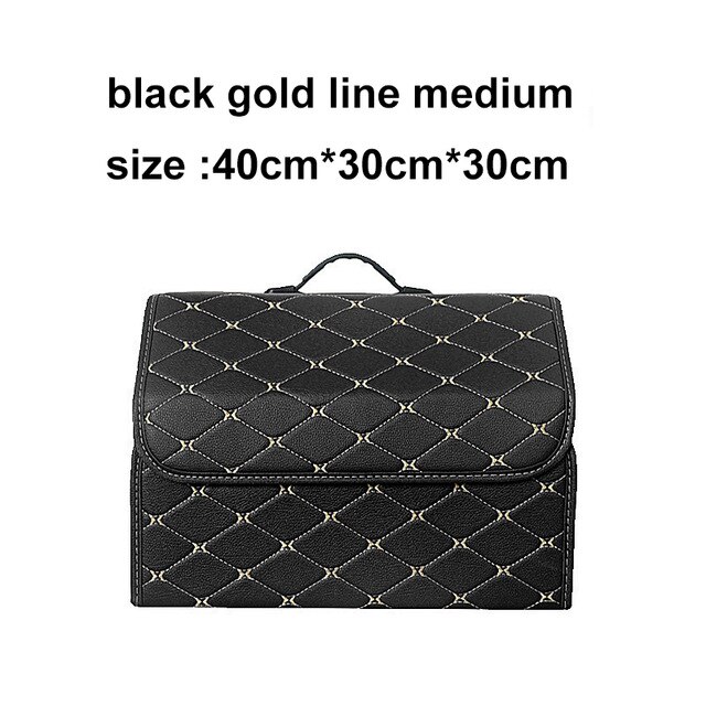 Multipurpose Collapsible Car Trunk Storage Organizer back red line: black-gold-M