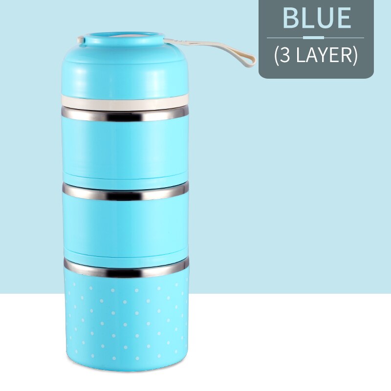 Leuke Japanse Thermische Lunchbox Lekvrije Rvs Bento Box Kids Draagbare Picknick School Voedsel Container Keuken Benodigdheden: Blue 3 Layers