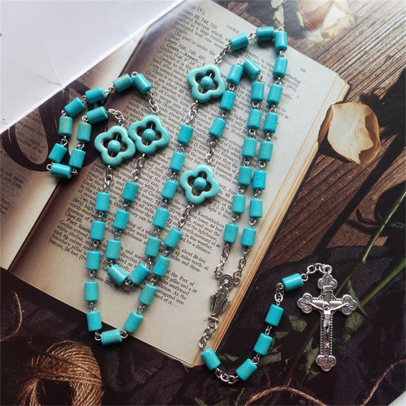 Orthodoxe Kerk Crucifix Cross Hangers Rozenkrans Ketting Christus Gebed Blauw Rozenkransen Kralen Ketting Religieuze Sieraden