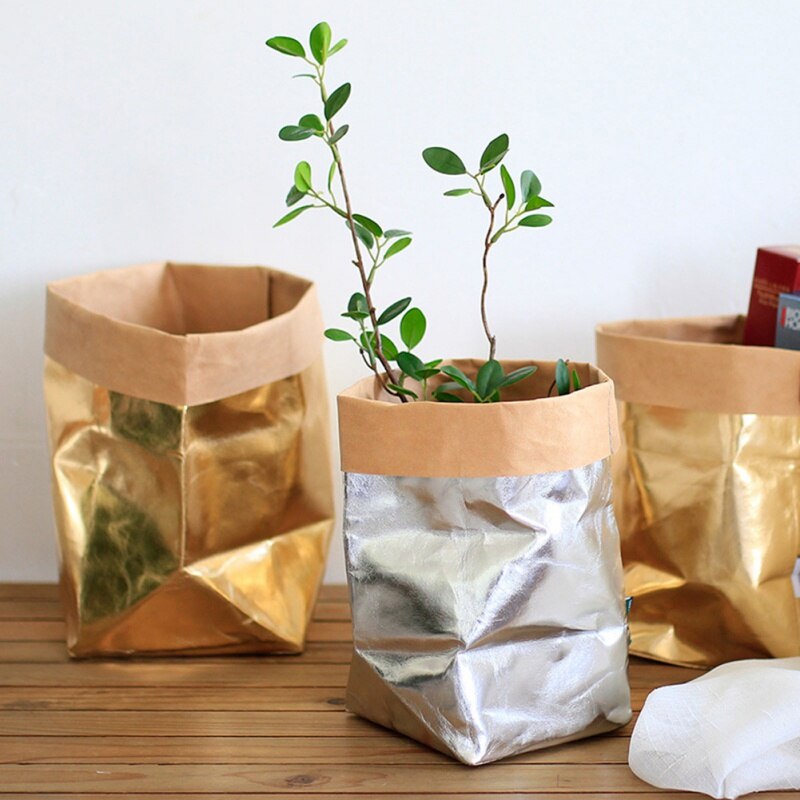 Hergebruik cosmetica organizer kraft papieren zakken multifunctionele thuis opbergtas wasbare kraft papieren zak planten bloemen potten vaas,.