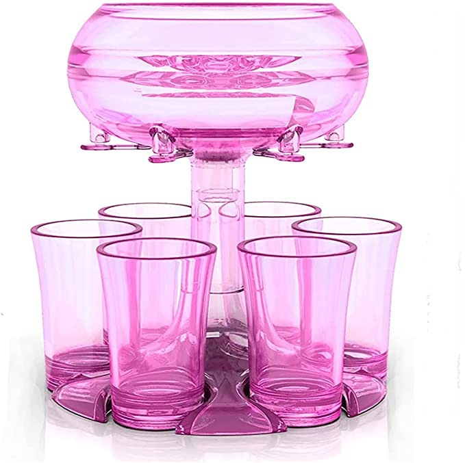 6 cup wine glass holder, pourer, drinking game, party cocktail, beer accessories, fast filling beverage cup dispenser: Pink