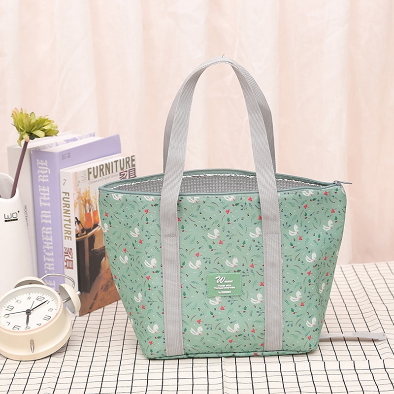 Bloemen Printing Thermische Geïsoleerde Lunch Tas Pvc Waterdichte Vrouwen Meisjes Draagbare Carry Tote Koeler Lunchbox Geïsoleerde Tas