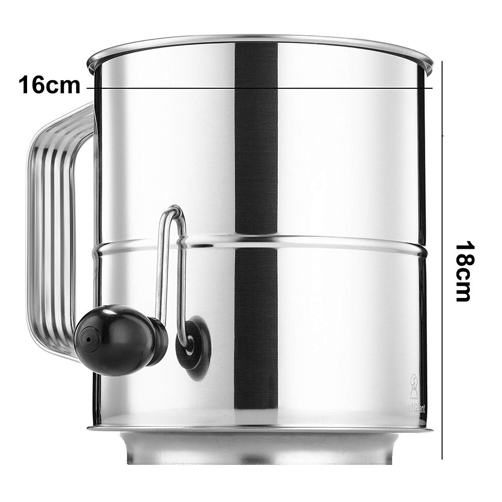 Stainless Steel Flour Sifter Hand Crank Baking Powdered Sugar Sieve Kitchen Tool