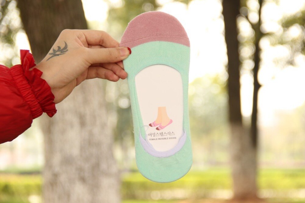 10 stuks = 5 paar MS zomer sokjes vrouwen snoep kleur siliconen antislip onzichtbare sokken Katoenen sokken japanse