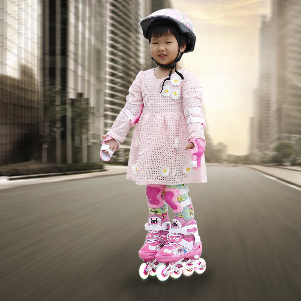 Rolki dziewczęce regulowane Rollerblades dla dzieci z podświetlaną siatką wrotki podwójne zabezpieczenie blokada mała