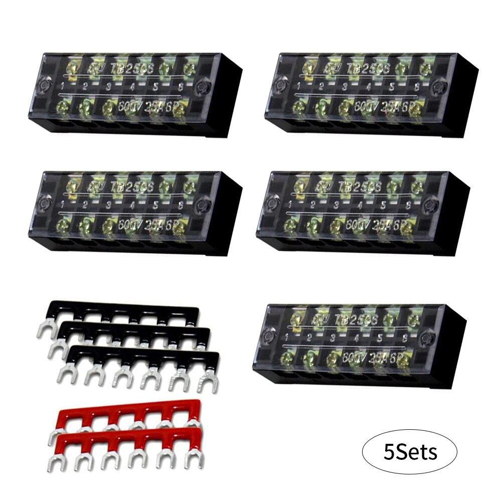 10PCS 25A Dual Row Wire Screw Barrier Terminal Block Power Distribution Terminal for Home Wire with 5 Connector Strips Set