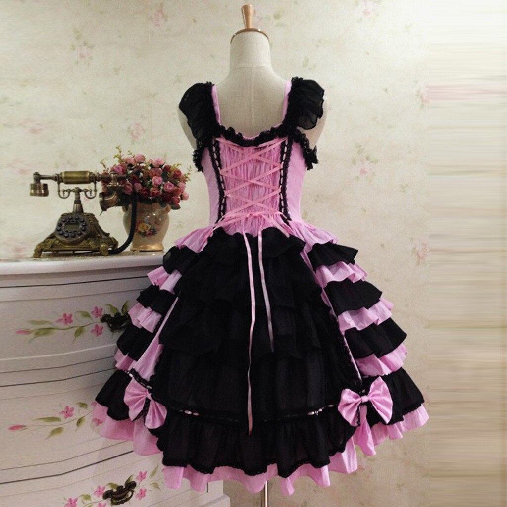 Vestido Vintage gótico de encaje con lazo Lolita para mujer, vestido de retazos sin mangas de princesa para , clásico, aristocrático, Lolita, z1212